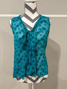 Xhilaration Teal Sleeveless Green Polka Dot Tie-Neck Camisole